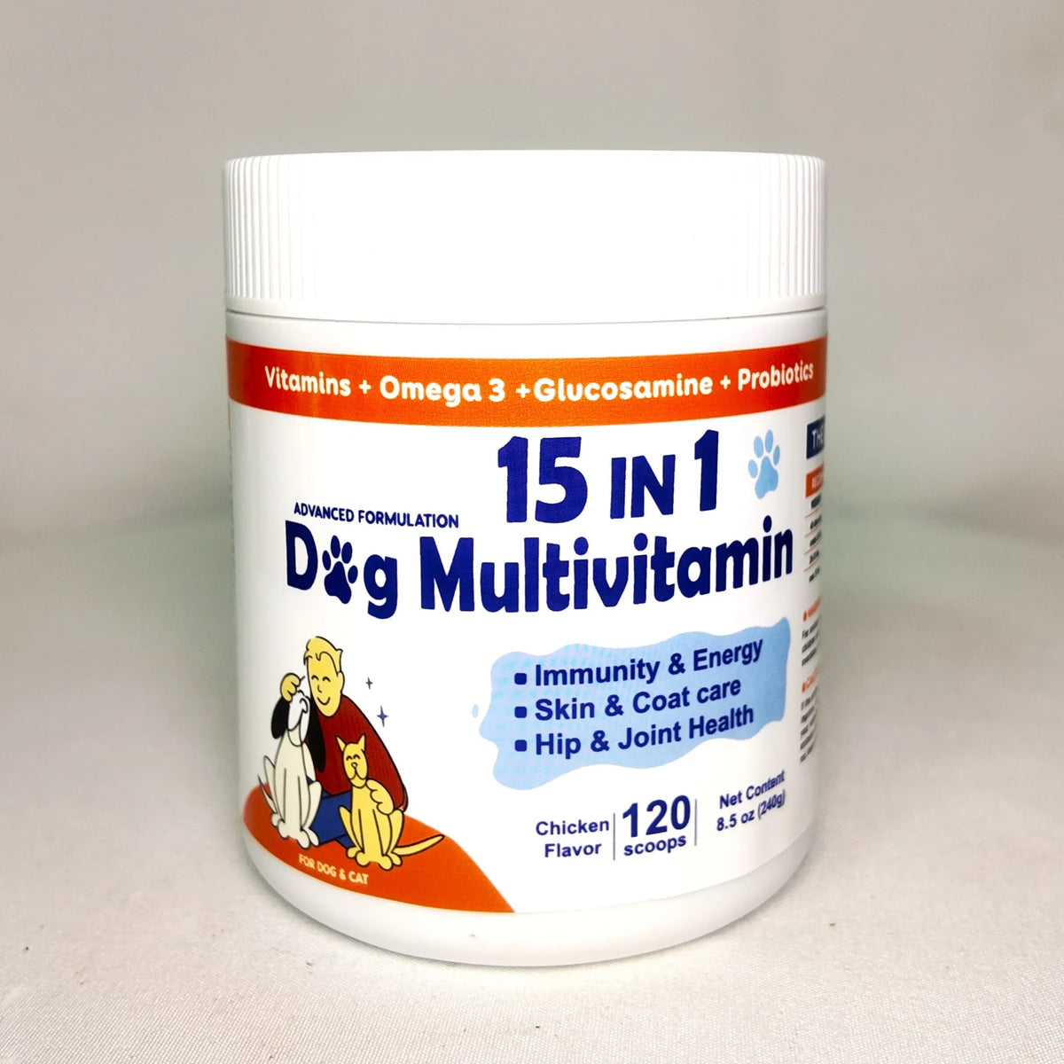 Dog Daily Health Supplement Powder, 15-in-1 Chicken Flavor Formula, 120 Scoops for Overall Wellness - Bond Well Supplies