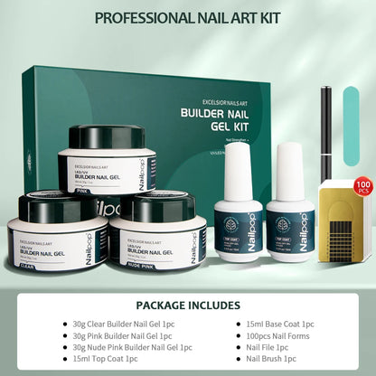 Professional Nailpop Builder Gel Set, 3-Color Pink, Nude & Clear Nail Gel for Manicure - Bond Well Supplies