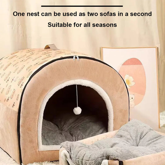 Winter Dog House Bed, Detachable Washable Pet Cave Nest for Large Dogs & Cats - Bond Well Supplies