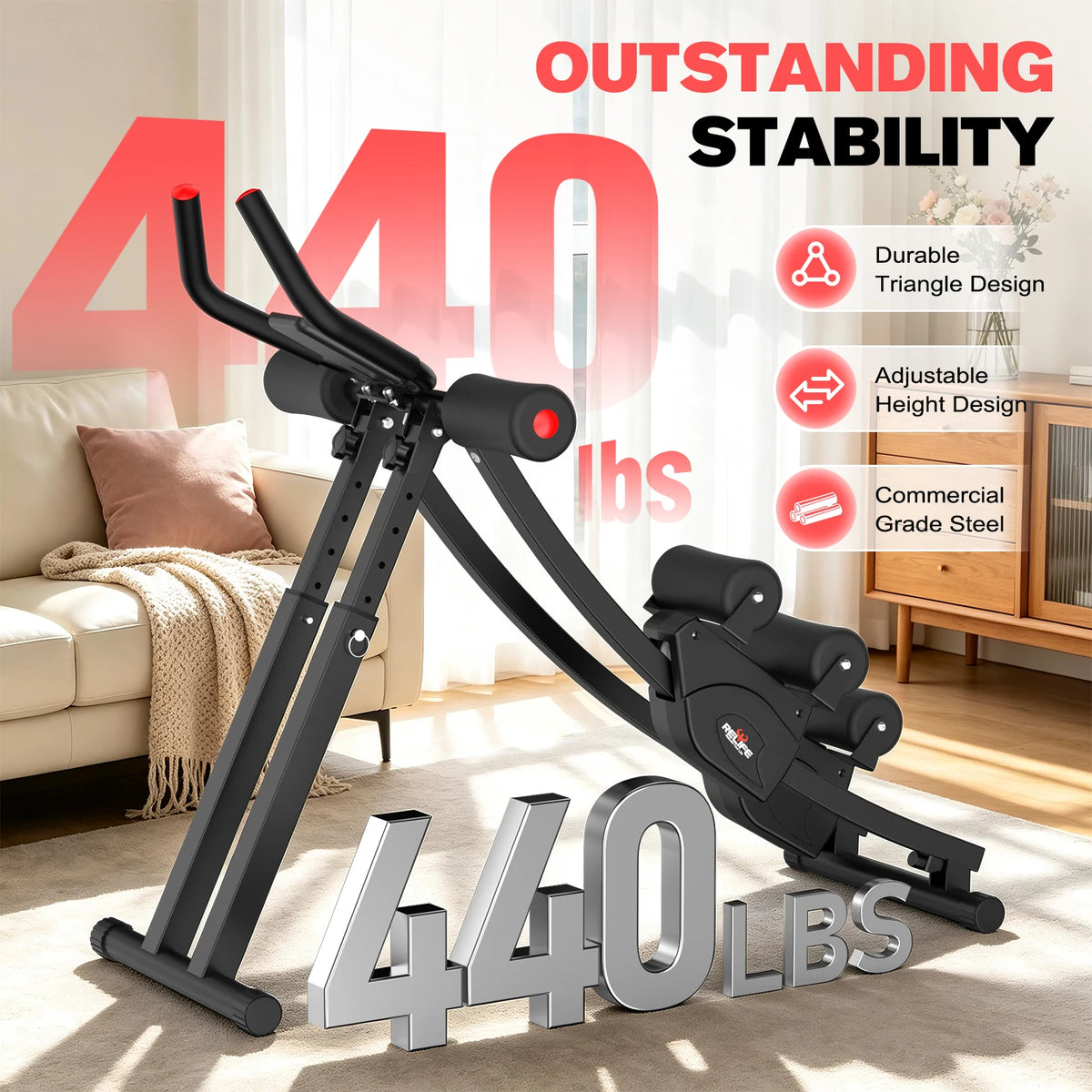 Relife Dual-Track Abdominal Trainer, Foldable Core Workout Machine with 5 Resistance Levels & LCD Display - Bond Well Supplies