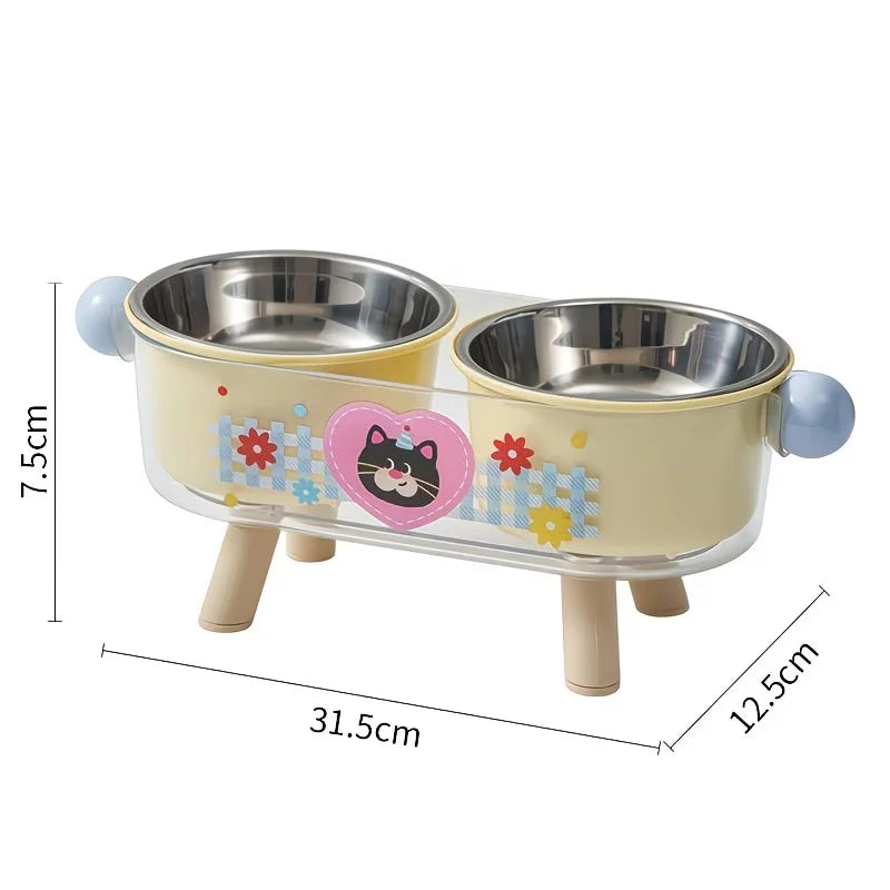 Raised Cat & Dog Feeding Bowl, Double Stainless Steel Pet Feeder for Food & Water - Bond Well Supplies