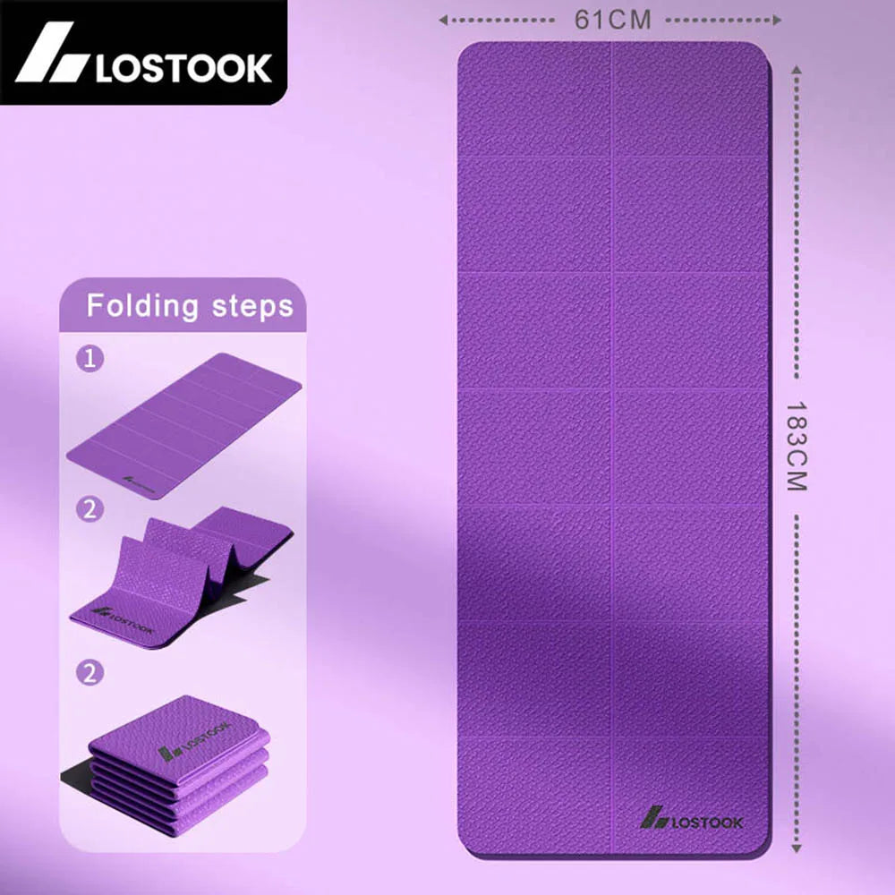 Foldable TPE Yoga Mat, 4mm Thick Portable Exercise Mat for Travel, Pilates, Fitness & Floor Exercises