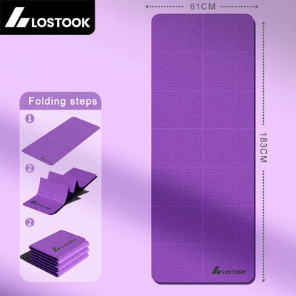 Foldable TPE Yoga Mat, 4mm Thick Portable Exercise Mat for Travel, Pilates, Fitness & Floor Exercises