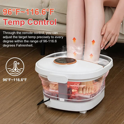 Foldable Electric Foot Spa Massager with Remote, Adjustable Heating, 6 Massage Rollers & Bubble Function