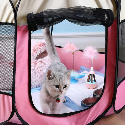 Portable Cat Cage & Dog Crate, Foldable Octagonal Playpen for Home and Travel