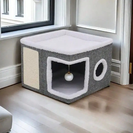 All-Season Foldable Cat Bed House, Double-Sided Soft Cushion with Large Opening for Indoor Cats - Bond Well Supplies