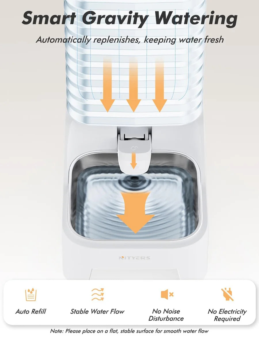 NITYERS Automatic Gravity Pet Water Dispenser, 6L Raised Water Bowl for Dogs & Cats with Stainless Steel Tray, No Power Required