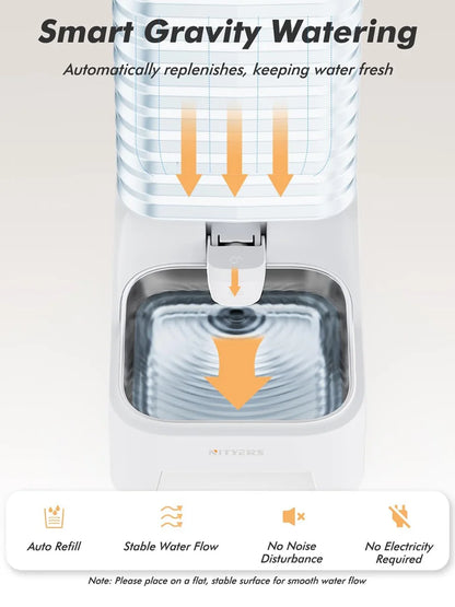 NITYERS Automatic Gravity Pet Water Dispenser, 6L Raised Water Bowl for Dogs & Cats with Stainless Steel Tray, No Power Required