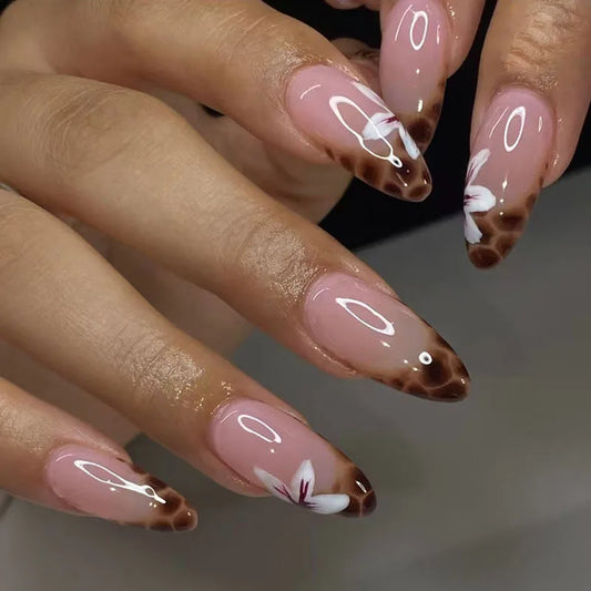 French Tip Orchid Press-On Nails, 24PCS Leopard Print Removable False Nail Set for Women - Bond Well Supplies