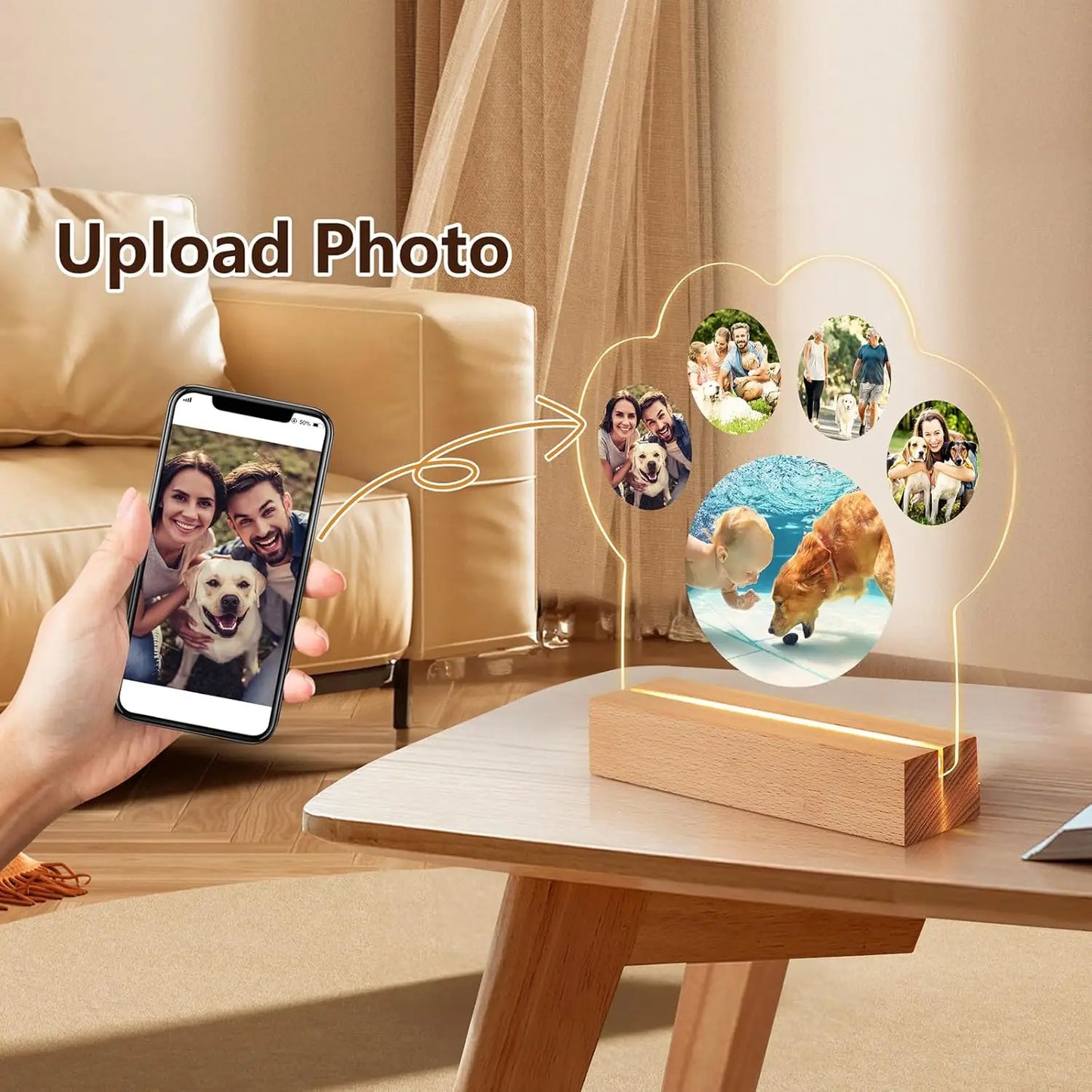 Custom Pet Photo Night Light, Personalized Acrylic Plaque for Dog and Cat Memorial Gifts