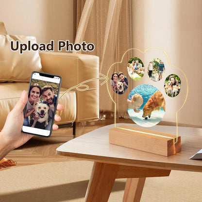 Custom Pet Photo Night Light, Personalized Acrylic Plaque for Dog and Cat Memorial Gifts