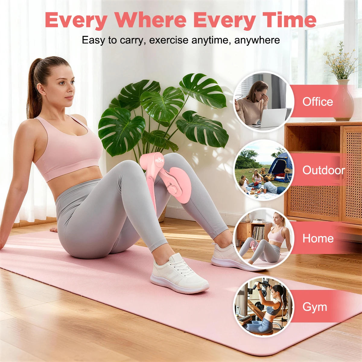 RELIFE Thigh Master, 360° Adjustable Leg Exerciser for Home, Gym, Office and Outdoor Workouts