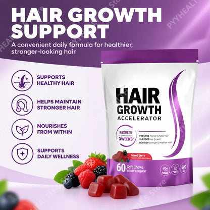 Hair Growth Biotin Soft Chews with Vitamins C & E, Daily Hair Wellness Support, 60 Count - Bond Well Supplies