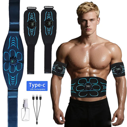 Rechargeable EMS Muscle Toning Belt, Electronic Stimulator for Abdomen, Arms & Body Training