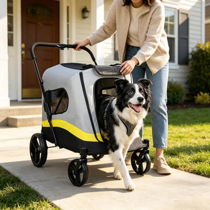 Foldable Dog Stroller for Small to Large Dogs, 4-Wheel Pet Jogging Carriage with Breathable Visible Mesh
