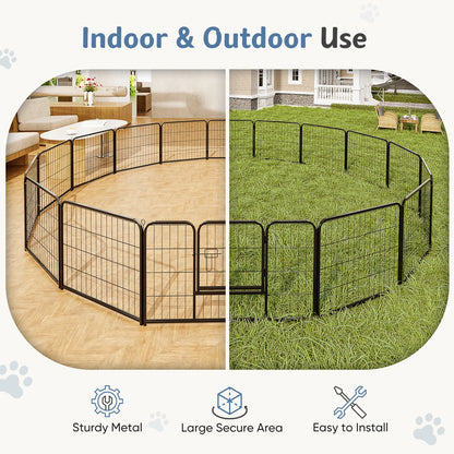 Large Foldable Dog Playpen, 16-Panel Metal Exercise Pen with Gate for Puppies and Dogs