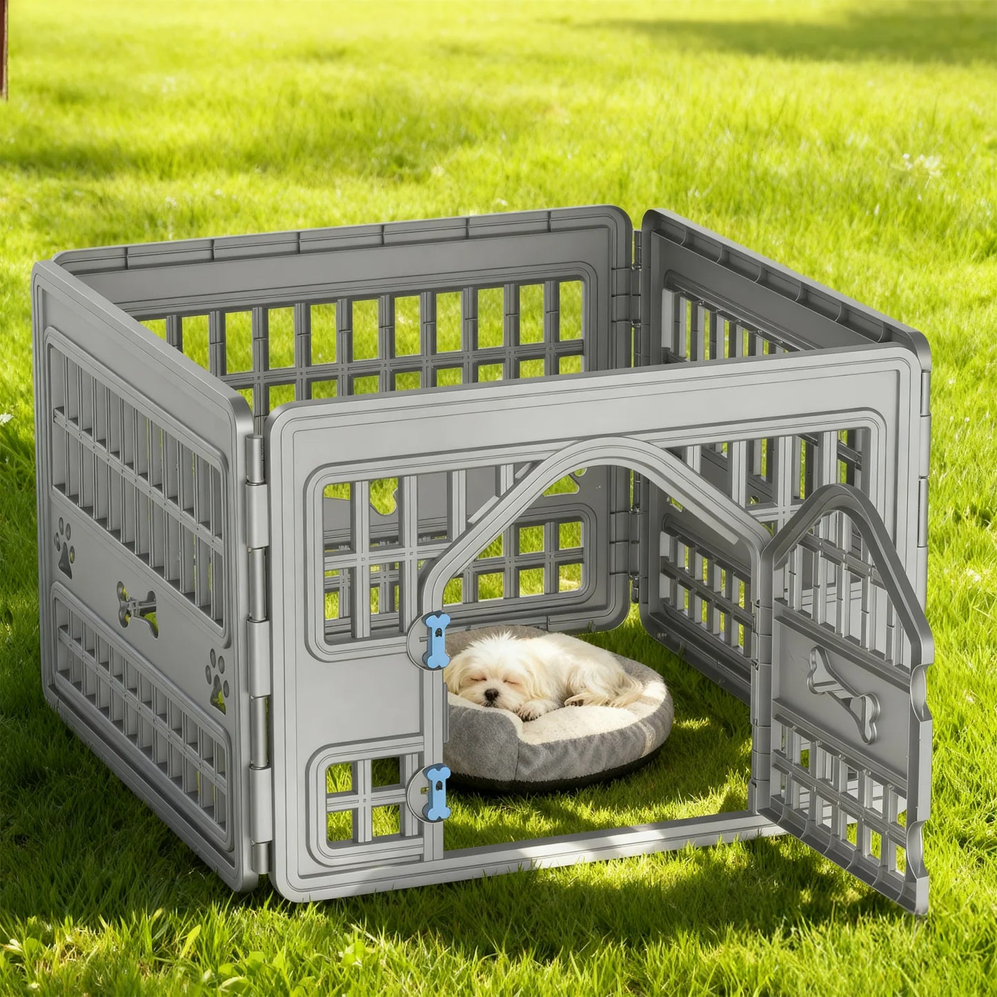 Foldable Plastic Dog Playpen, 4-Panel Pet Exercise Fence for Small & Medium Dogs, Indoor Outdoor