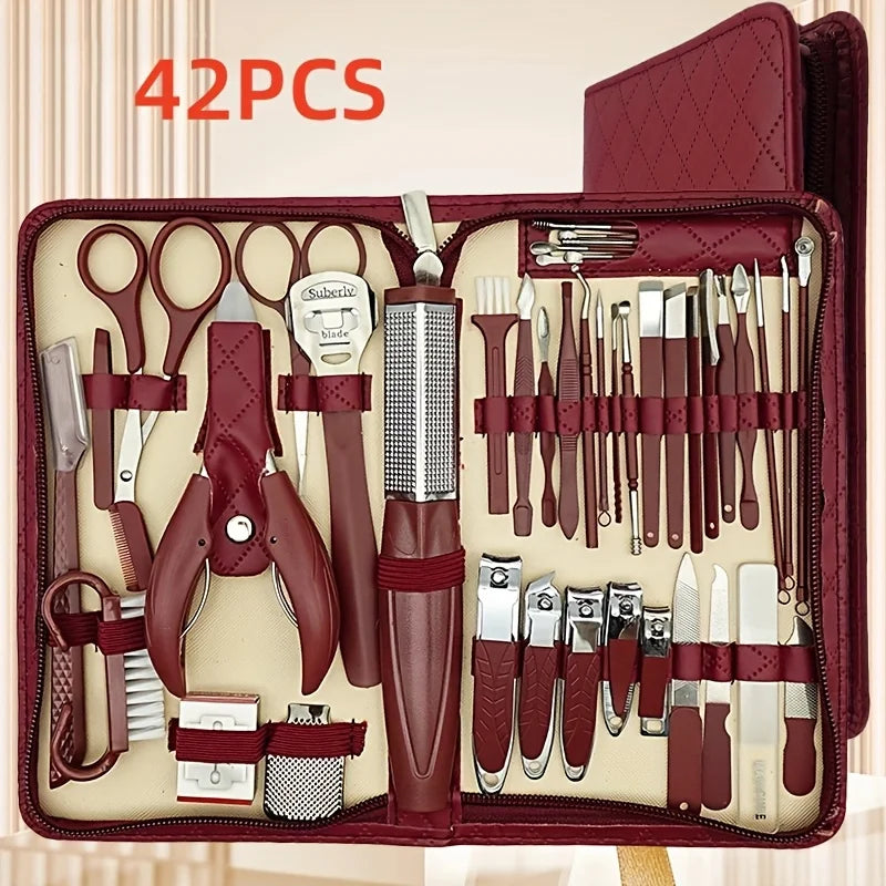 Professional 42PCS Nail Clipper Set, Stainless Steel Cuticle Nippers & Manicure Tools with Storage Case - Bond Well Supplies