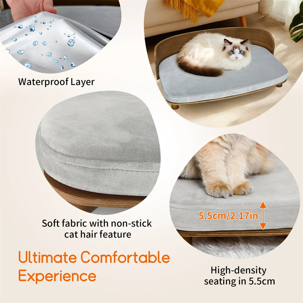 Wooden Pet Couch Bed, Elevated Small Dog Sofa with Comfortable Cushion for Puppies & Kitte - Bond Well Supplies