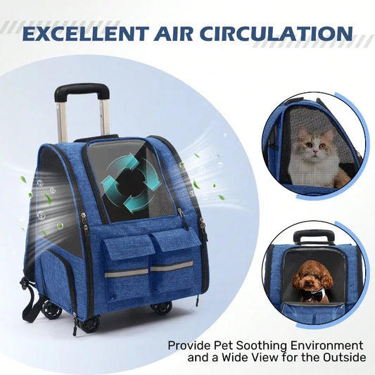 Airline-Approved Rolling Pet Carrier, Soft-Sided Polyester Cat & Dog Bag with Zipper Closure