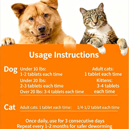 Pet Deworming Tablets for Dogs & Cats, Broad-Spectrum Internal Worm Treatment