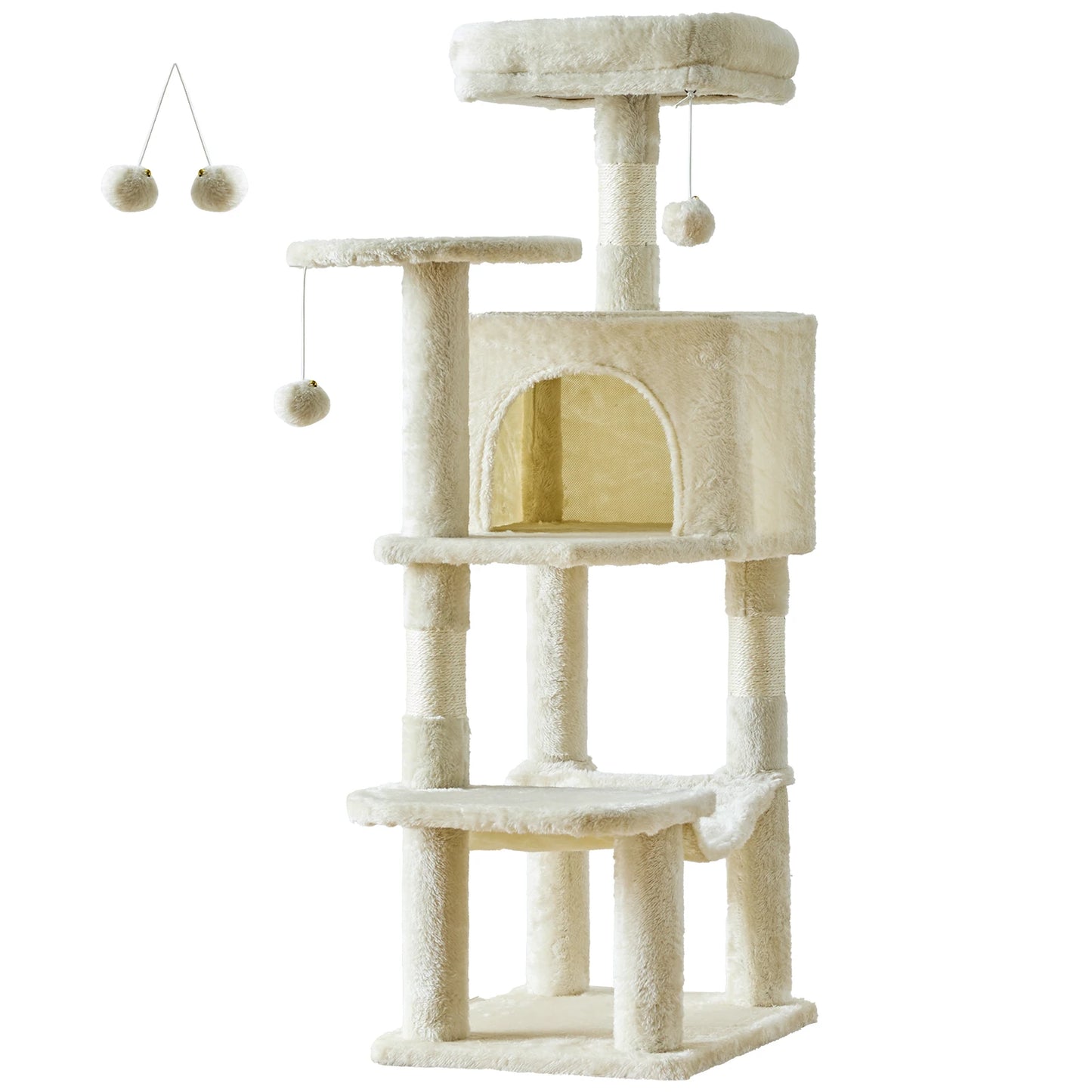 44-Inch Multi-Cat Climbing Tower, JHK Indoor Cat Tree with Natural Sisal Scratching Posts & Stable Cat House