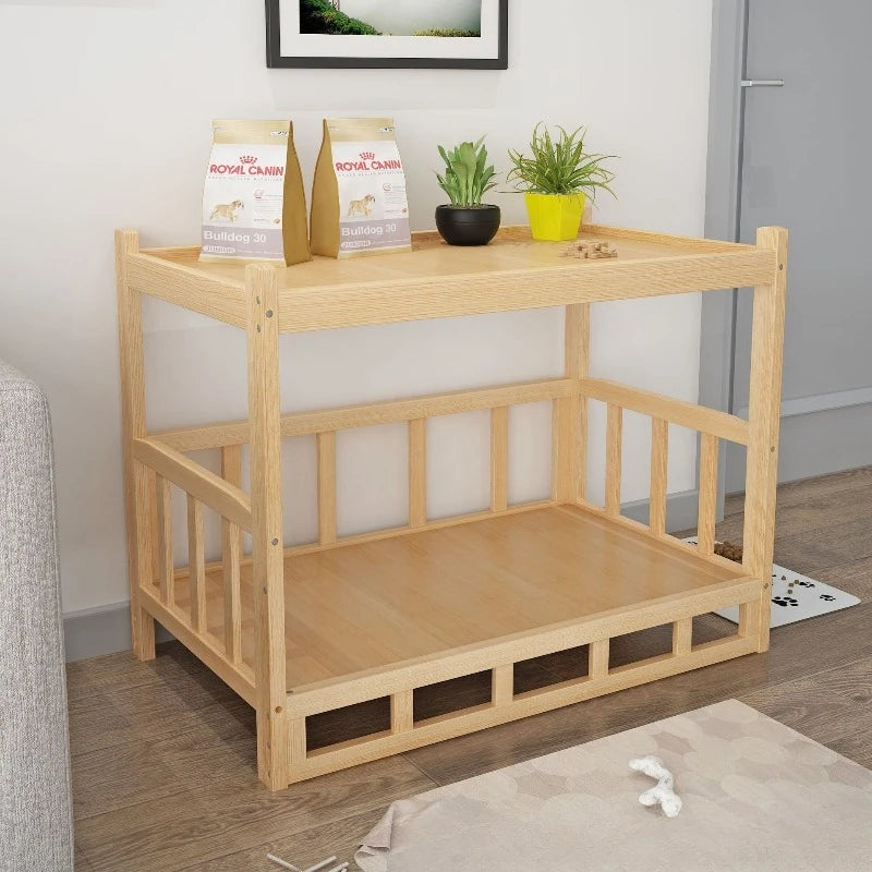 Wooden Pet Bed with Side Table, Stylish Sleeping & Resting Furniture for Medium & Large Dogs - Bond Well Supplies
