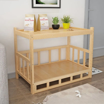 Wooden Pet Bed with Side Table, Stylish Sleeping & Resting Furniture for Medium & Large Dogs - Bond Well Supplies