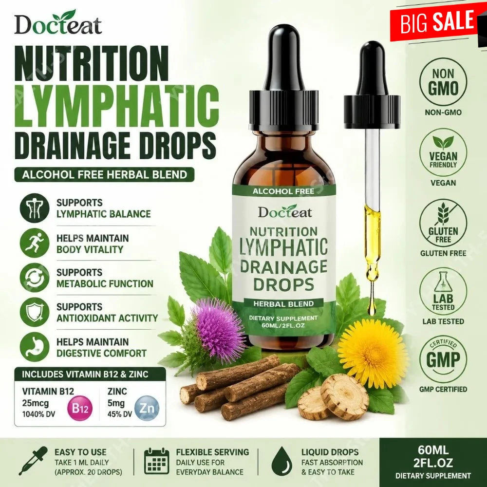 Lymphatic Support Drops, Alcohol-Free Blend with Vitamin B12 & Zinc for Lymphatic Balance & Daily Vitality, 60ml - Bond Well Supplies