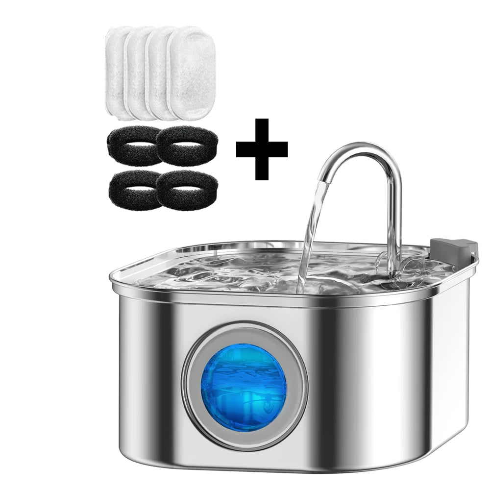 Automatic Cat Water Fountain with Sensor, 3.2L/108oz Capacity, Transparent Window & Stainless Steel - Bond Well Supplies