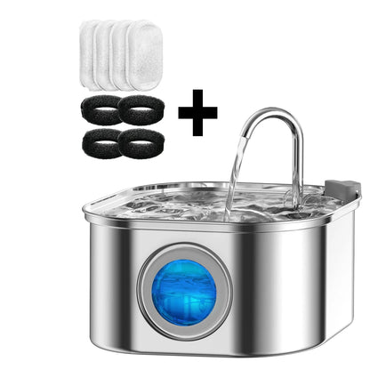 Automatic Cat Water Fountain with Sensor, 3.2L/108oz Capacity, Transparent Window & Stainless Steel - Bond Well Supplies