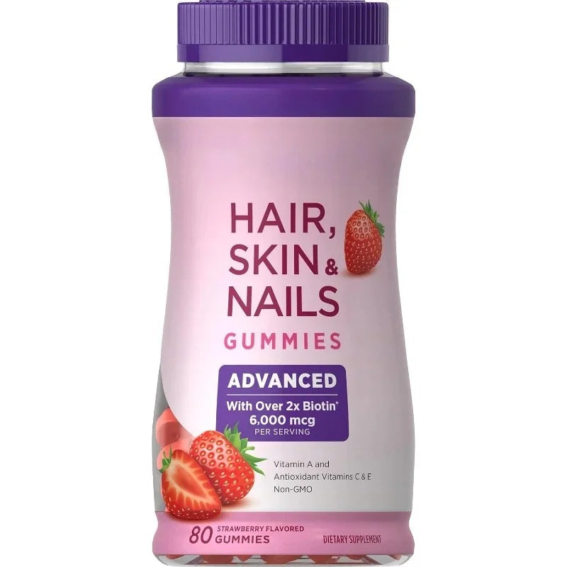 Strawberry Biotin Gummies 6000mcg, Vitamin Support Supplement for Healthy-Looking Hair, Skin & Nails, 80 Count - Bond Well Supplies