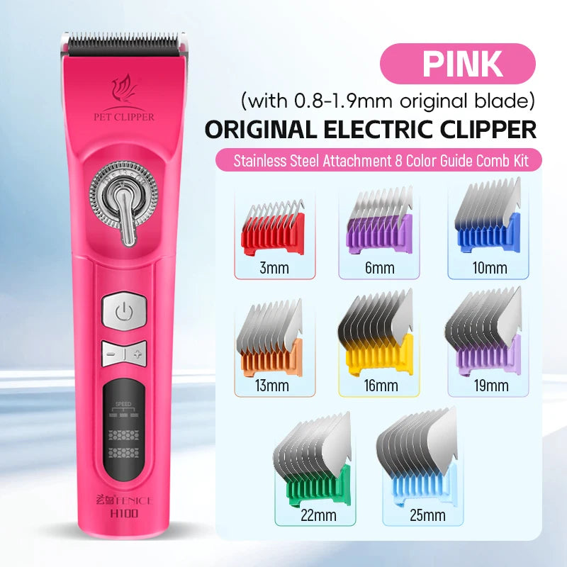 Fenice H100 Cordless Rechargeable Pet Hair Clipper, Low-Noise Dog & Cat Grooming Trimmer