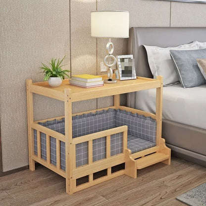 Wooden Pet Bed with Side Table, Stylish Sleeping & Resting Furniture for Medium & Large Dogs - Bond Well Supplies