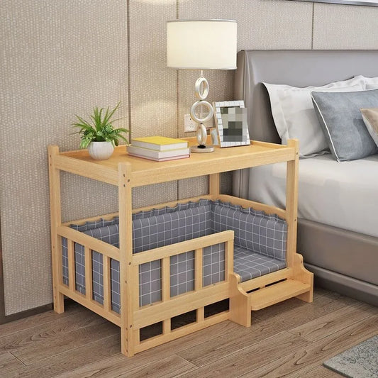 Wooden Pet Bed with Side Table, Stylish Sleeping & Resting Furniture for Medium & Large Dogs - Bond Well Supplies