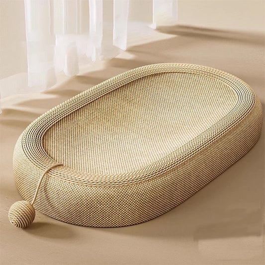Large Oval Sisal Cat Scratching Bed with Game Ball, Wear-Resistant Nest Basin Sofa for Cats - Bond Well Supplies