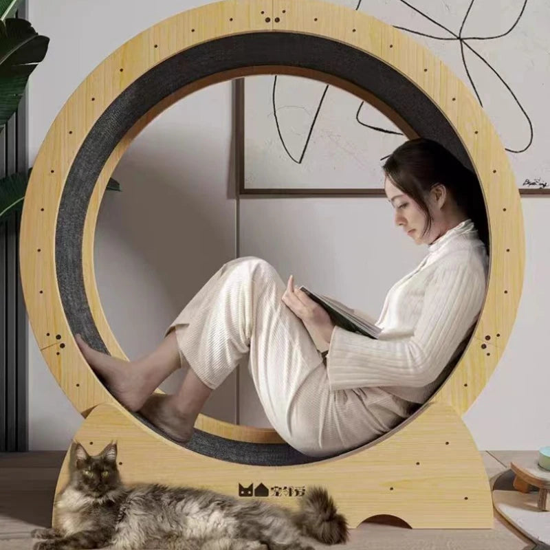 Eco-Friendly Solid Wood Cat Treadmill, Multi-Layer Exercise Wheel for Indoor Cat Fitness & Activity