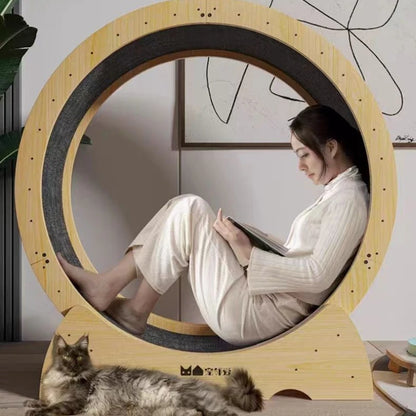 Eco-Friendly Solid Wood Cat Treadmill, Multi-Layer Exercise Wheel for Indoor Cat Fitness & Activity