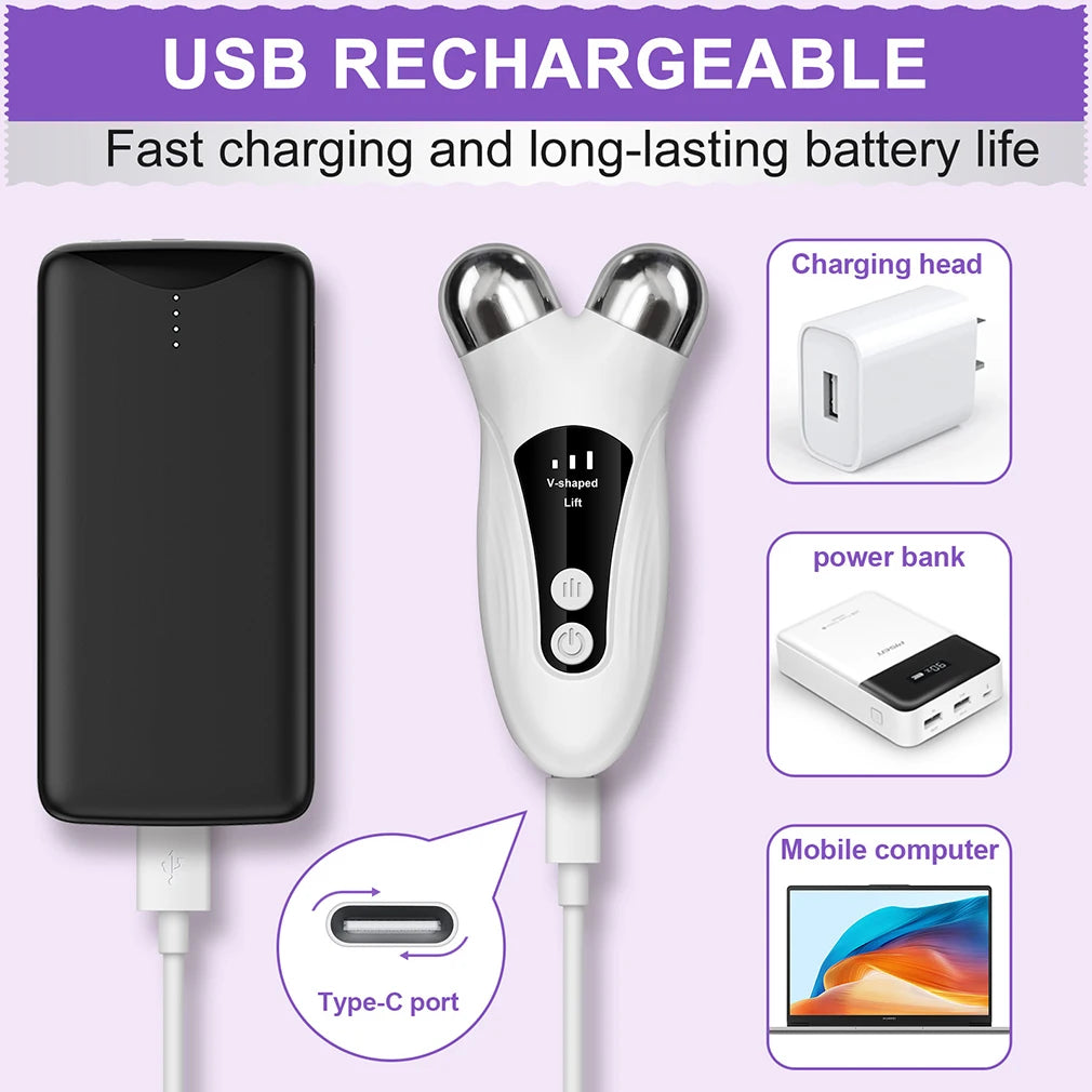 Electric V-Face Lift Device, EMS Microcurrent Facial Roller with LED Light for Skin Care - Bond Well Supplies