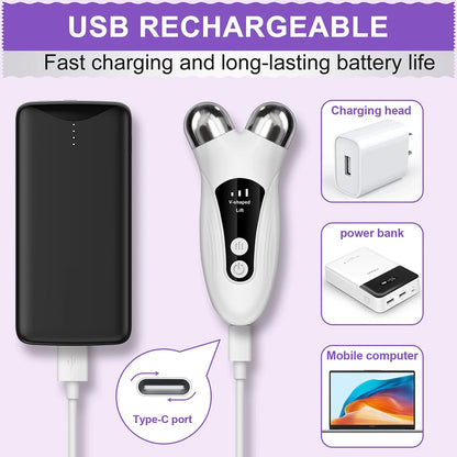 Electric V-Face Lift Device, EMS Microcurrent Facial Roller with LED Light for Skin Care - Bond Well Supplies
