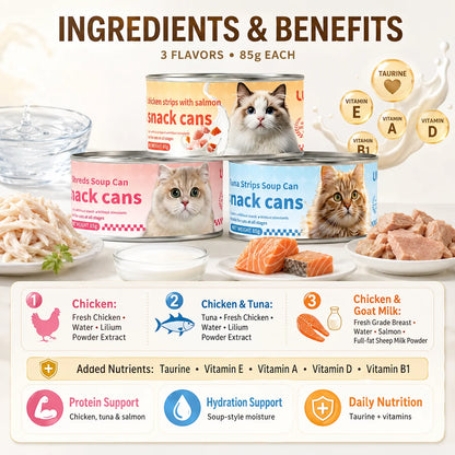 Wet Cat Food 85g Cans, Hydrating Cat Soup Snacks for Kittens, Adult Cats & Daily Feeding - Bond Well Supplies
