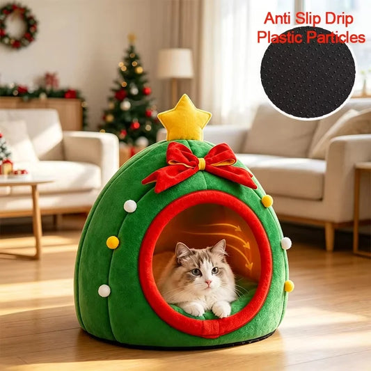 Warm Cat Tent Bed, Cozy Semi-Enclosed Pet Cave with Thickened Nest for Indoor Pets - Bond Well Supplies