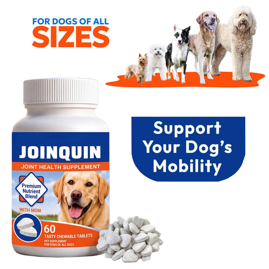 Joinquin Joint Supplement for Dogs, Glucosamine & Chondroitin Chewable Tablets for All Breeds & Sizes - Bond Well Supplies