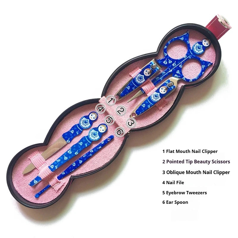 6-Piece Nail Care Kit, Russian Doll Manicure Scissors, Nail Clippers & Tip Cutter for Travel & Grooming - Bond Well Supplies
