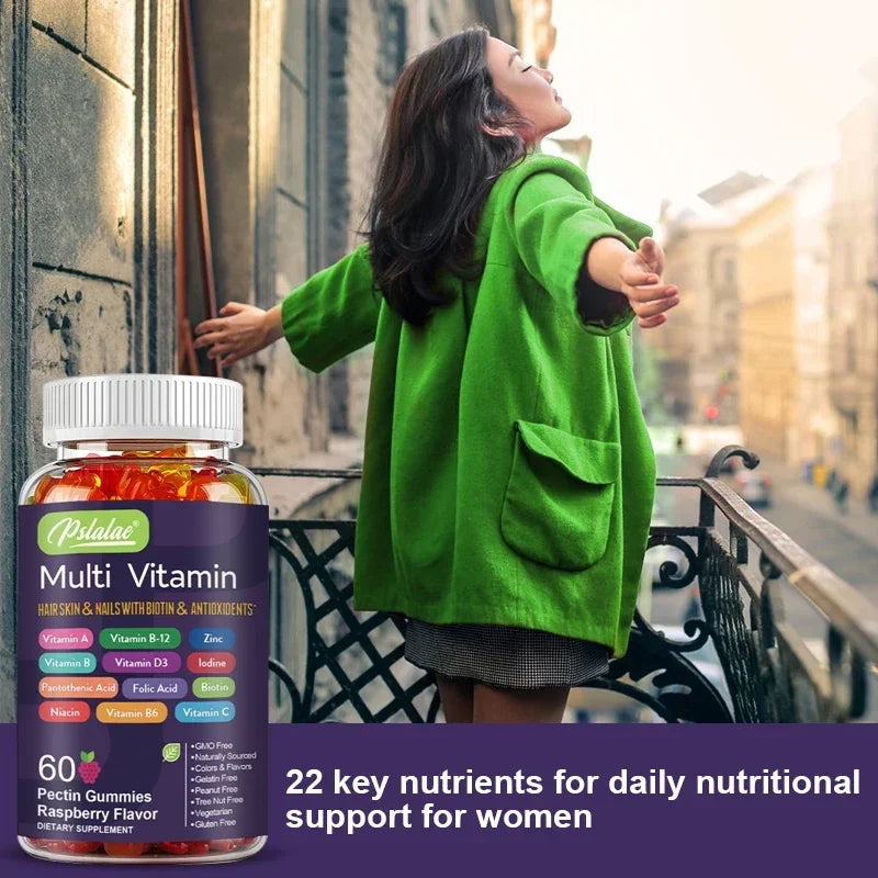 Multivitamin Dietary Gummies, Daily Energy, Skin, Hair & Nail Care with Immune Support - Bond Well Supplies