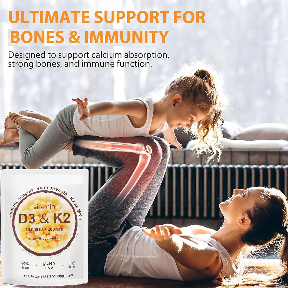 Extra Strength Vitamin D3 K2 Softgels, 10,000 IU D3 & 200mcg MK-7, Virgin Coconut Oil - Bond Well Supplies