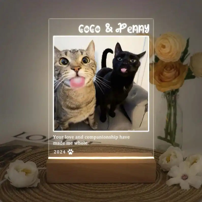 Custom Pet Photo Night Light, Personalized Acrylic Plaque for Dog and Cat Memorial Gifts
