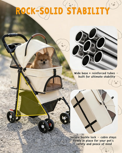 2-in-1 Pet Stroller for Small Dogs and Cats, Foldable with Removable Carrier