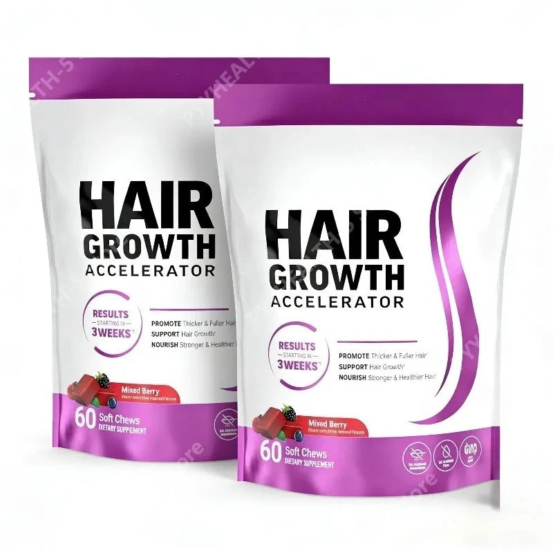 Hair Growth Biotin Soft Chews with Vitamins C & E, Daily Hair Wellness Support, 60 Count - Bond Well Supplies