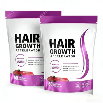 Hair Growth Biotin Soft Chews with Vitamins C & E, Daily Hair Wellness Support, 60 Count - Bond Well Supplies